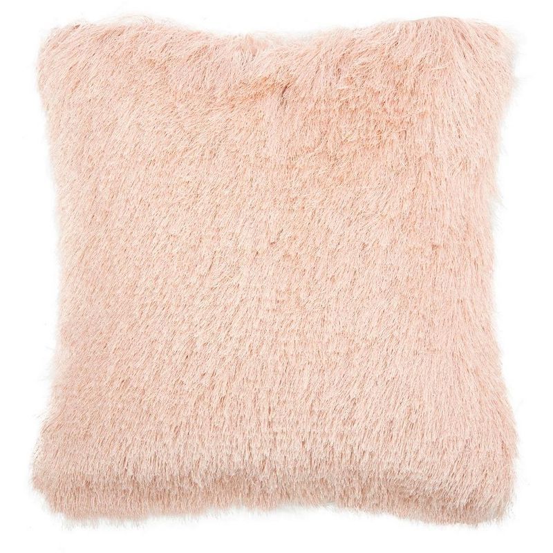 Blush Shag Faux Fur Square Accent Pillow