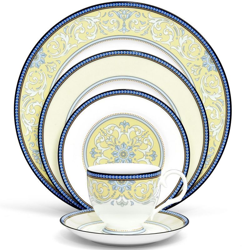 Menorca Palace Yellow and Blue Porcelain 5-Piece Place Setting