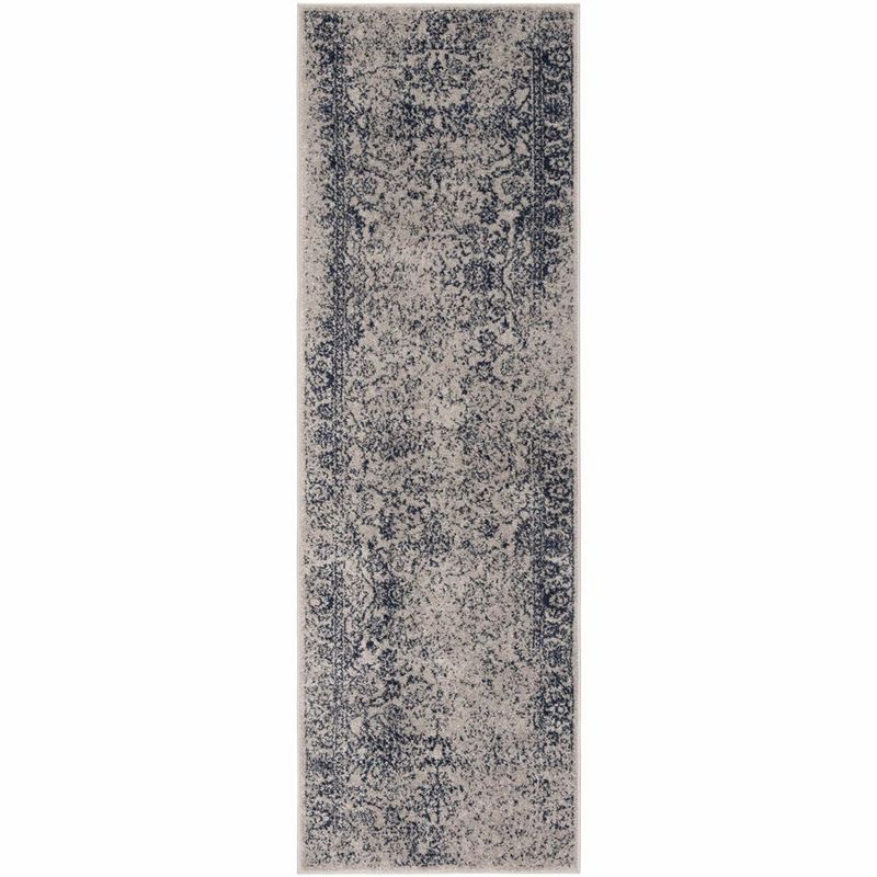 Grey and Navy Rectangular Synthetic Area Rug