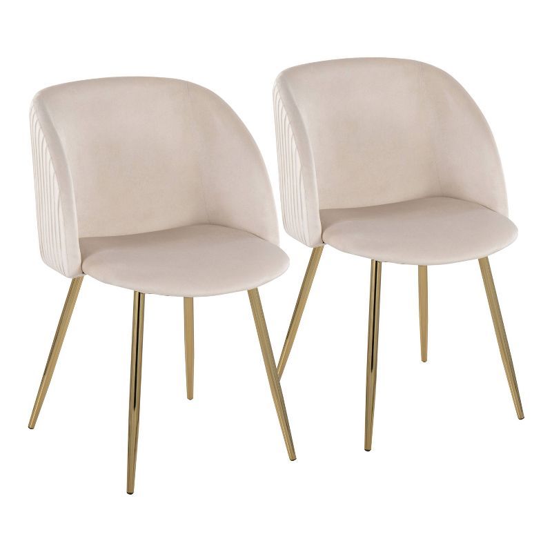 Set of 2 White Velvet Upholstered Dining Chairs with Metal Legs