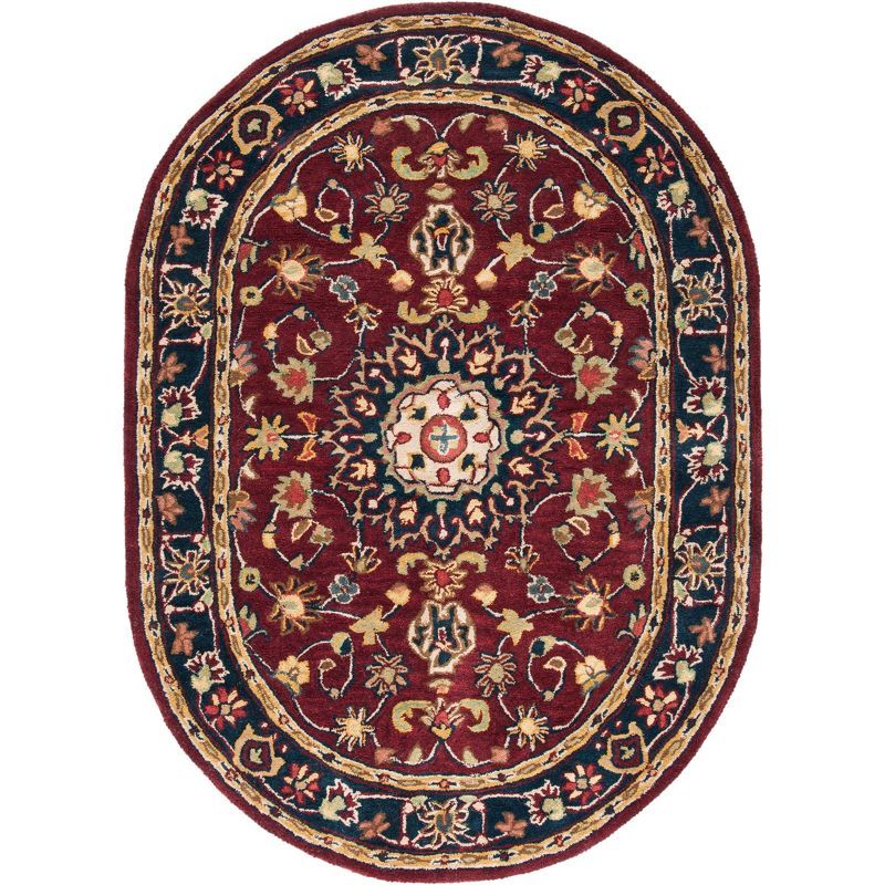 Handmade Red Wool Tufted Oval Area Rug