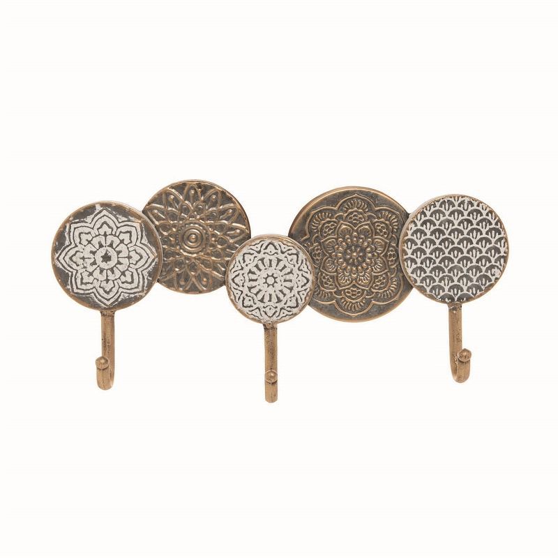 Distressed Bronze and White Metal Wall Hook with Patterns