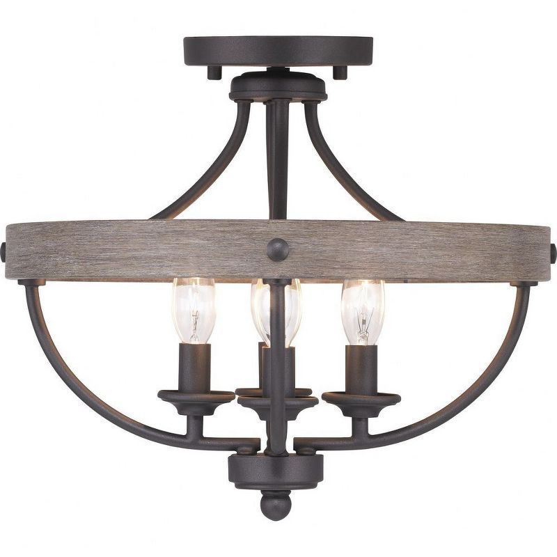 Graphite and Wood Grain 4-Light Semi-Flush Ceiling Fixture