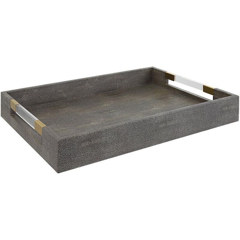 Gray Faux Shagreen Decorative Tray with Acrylic Handles