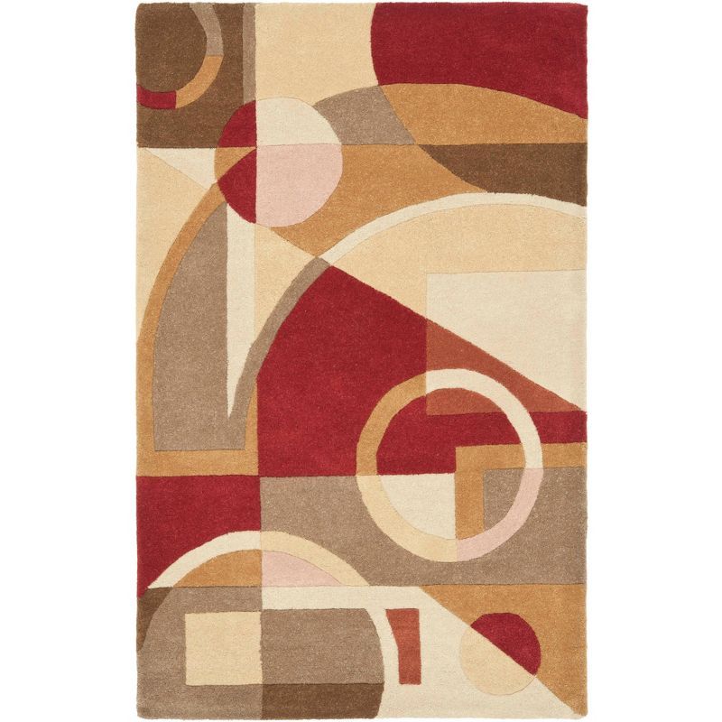 Beige and Multicolor Handmade Wool Abstract Area Rug