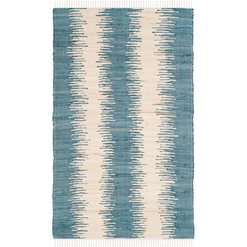 Blue Striped Cotton Flat Woven Reversible Rug, 3' x 5'