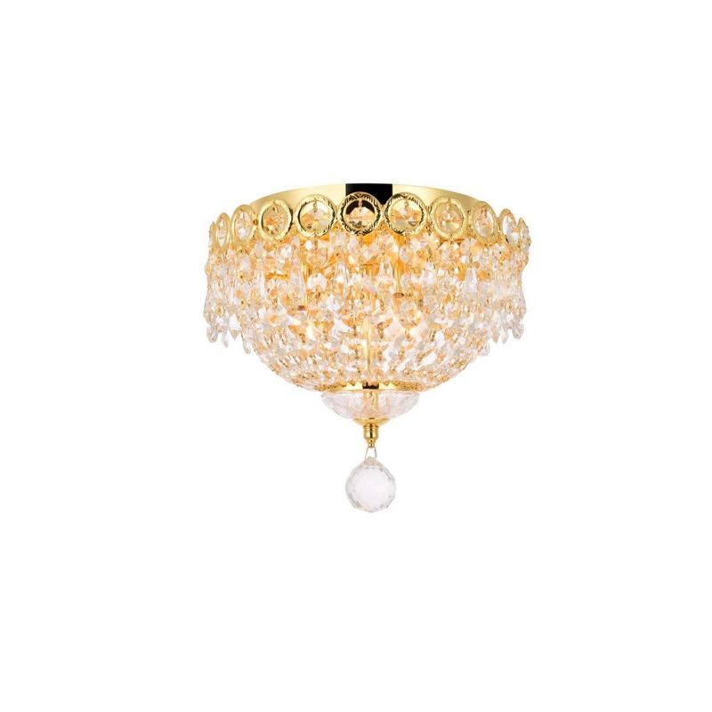 Gold Flush Mount Light with Clear Royal Cut Crystal Trim