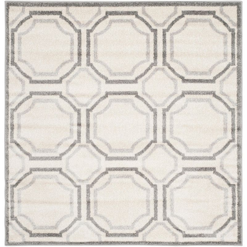 Ivory and Light Grey Hand-Knotted 5' Square Synthetic Area Rug