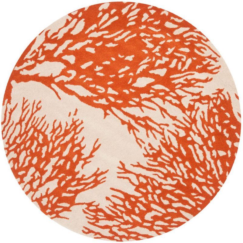 Hand-Tufted Beige and Terracotta Wool Round Area Rug