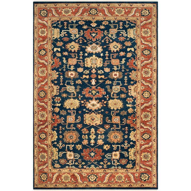 Heriz Navy and Rust Hand-Knotted Wool 6' x 9' Area Rug