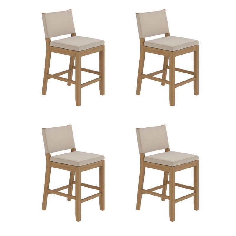 Linus Natural Flax Upholstered Bar Stools with Rubberwood Legs, Set of 4