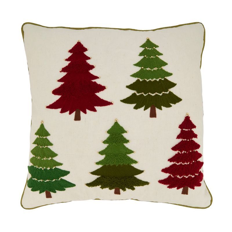 Cotton Embroidered Christmas Tree Throw Pillow Cover