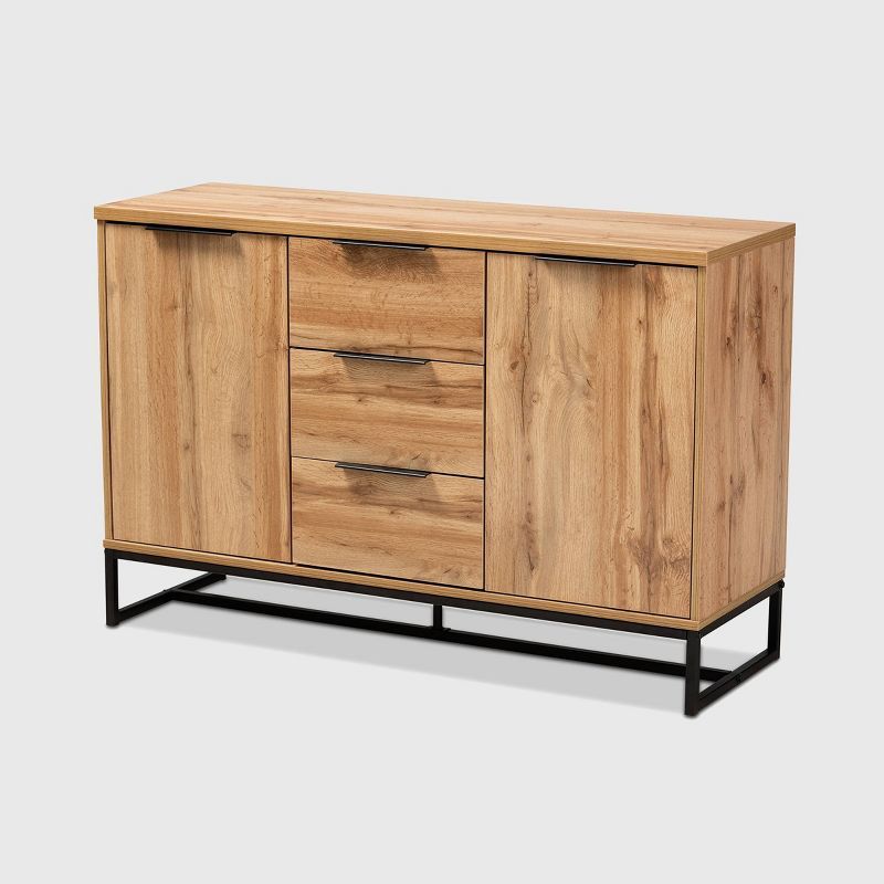 Reid Oak and Black Metal 3-Drawer Sideboard Buffet