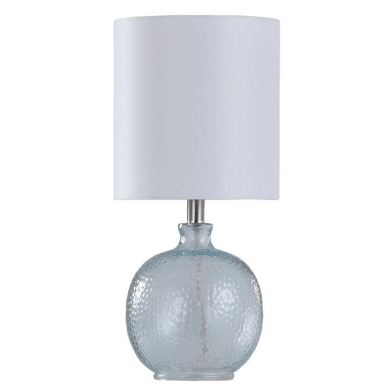 Light Aqua Glass Table Lamp with White Fabric Shade