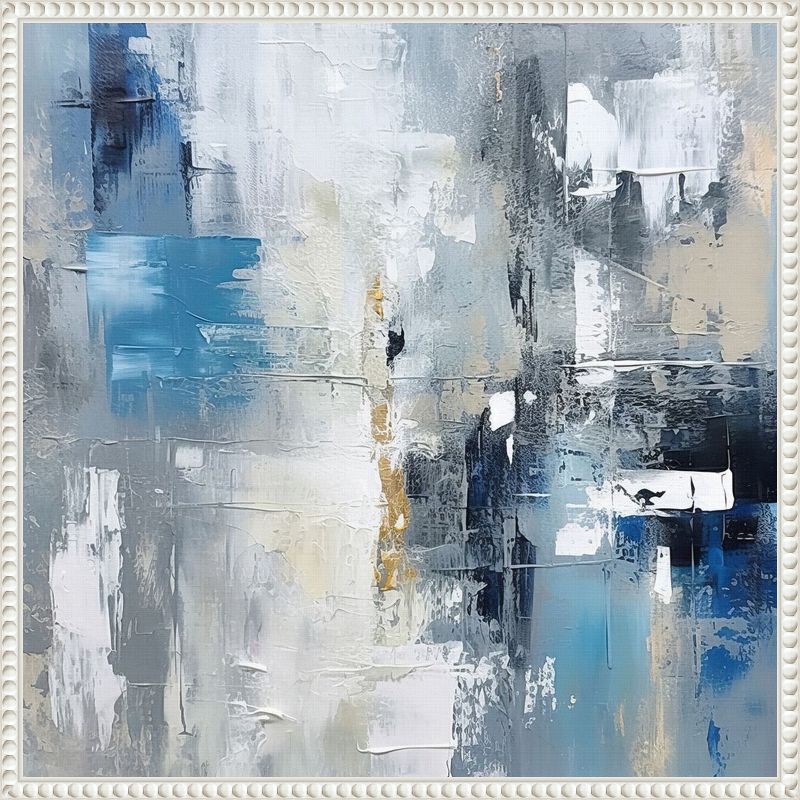 Blue and White Abstract Canvas Print with Textured Frame, 22 x 22 inches