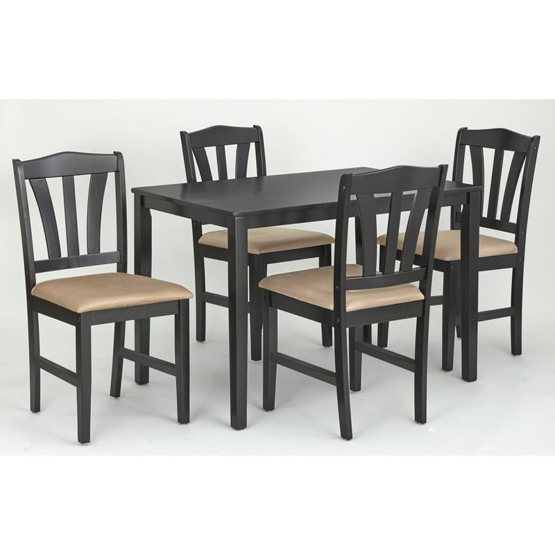 Black Rubberwood 5-Piece Dining Set with Beige Microfiber Seats