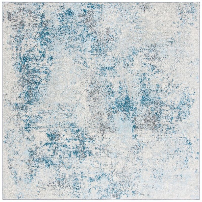 Ivory and Blue Abstract Square Reversible Area Rug