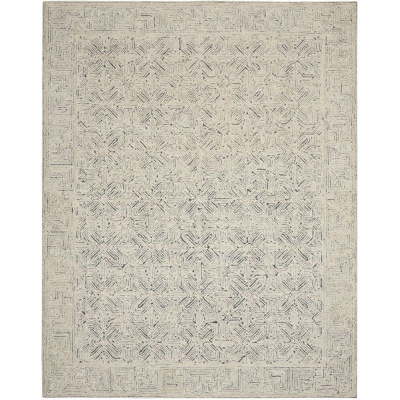 Ivory and Navy Geometric Hand-Tufted Wool Area Rug