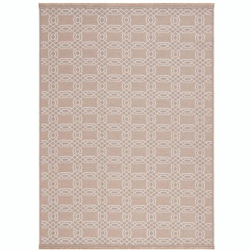 Ivory Geometric Patterned 4' x 6' Wool Blend Area Rug