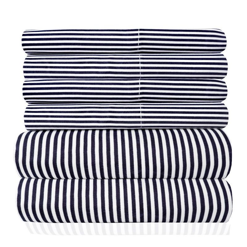 Twin Navy Classic Stripe 6-Piece Microfiber Sheet Set