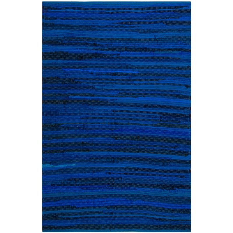 Blue Striped Handmade Wool and Cotton Area Rug