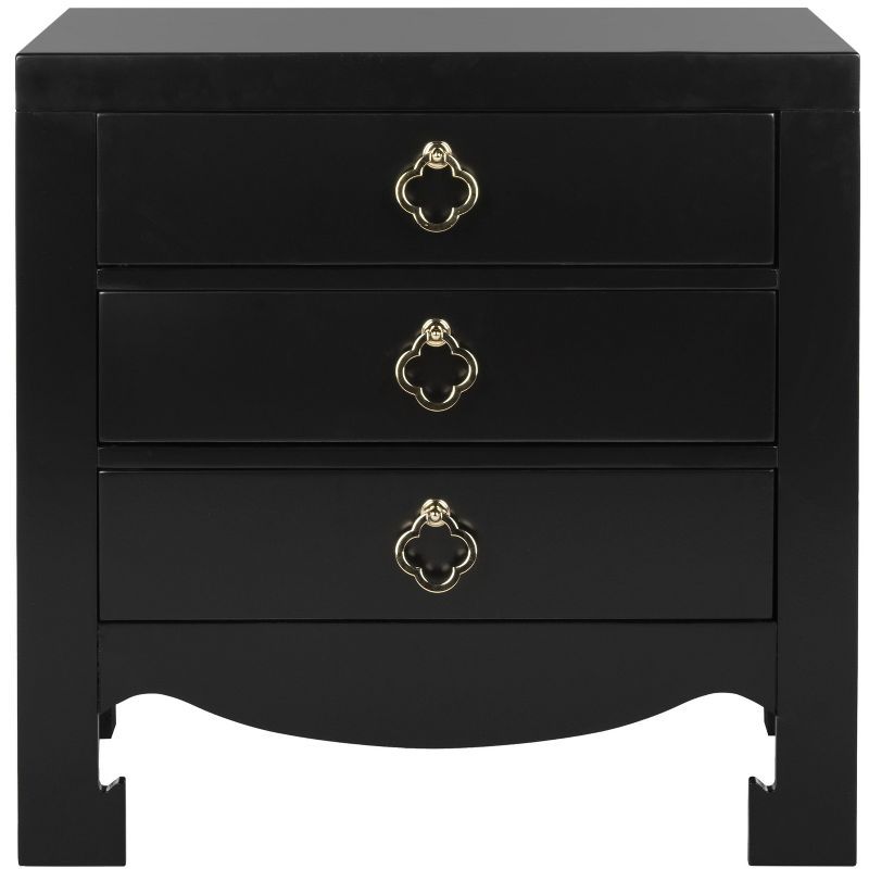 Nero Black 3-Drawer Transitional Nightstand with Brass Hardware