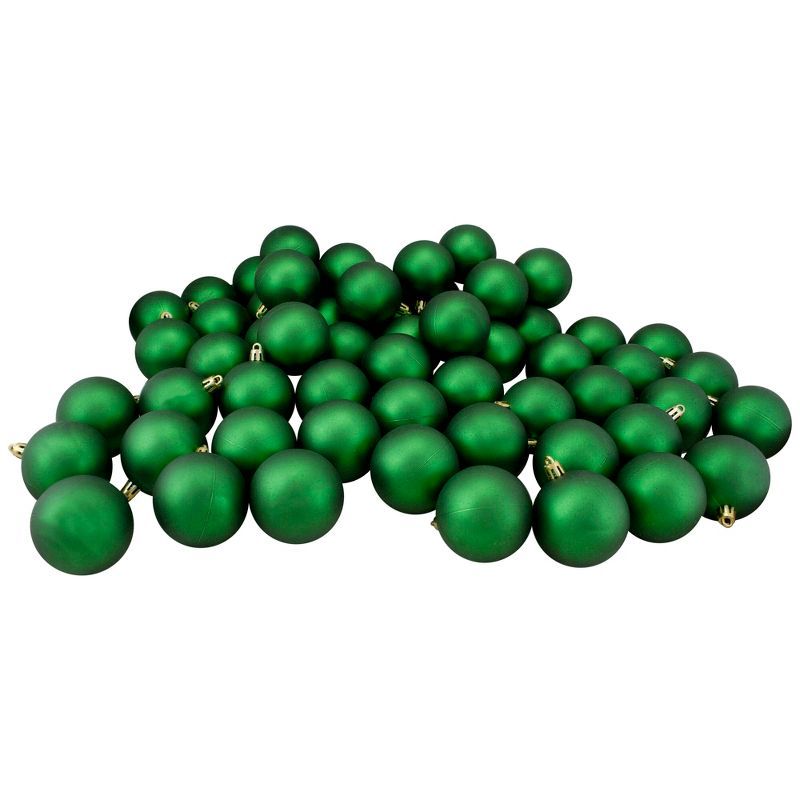 Green Shatterproof Matte Plastic Christmas Ball Ornament Set, 60 Pieces