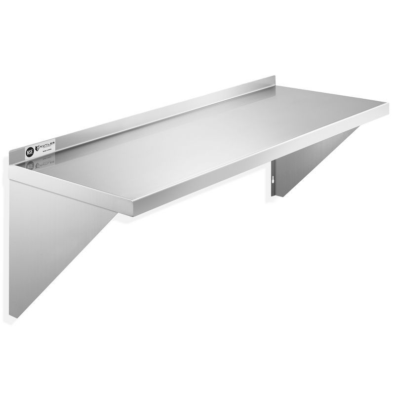 KUTLER 12" x 36" Stainless Steel Wall Mount Shelf with Backsplash