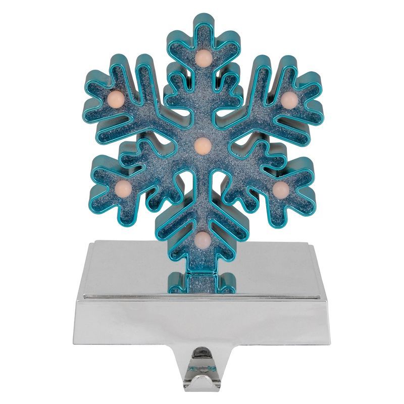 Blue and Silver LED Glitter Snowflake Christmas Stocking Holder