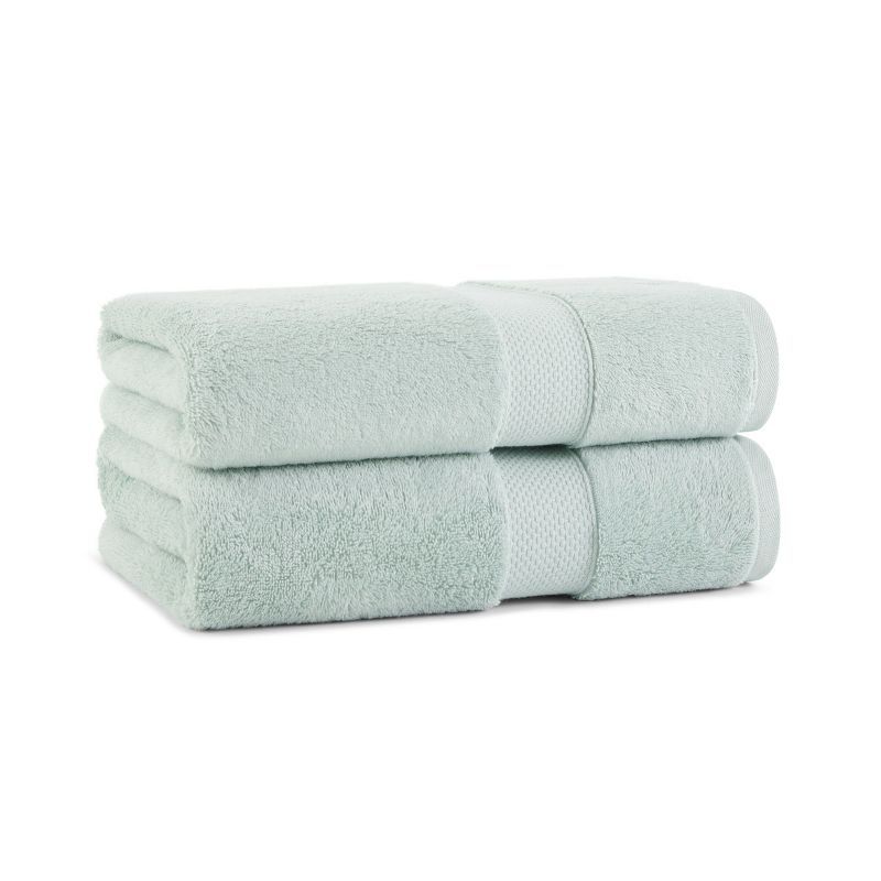 Aqua Green Egyptian Cotton Bath Towels with Jacquard Border, 30x54, Set of 2