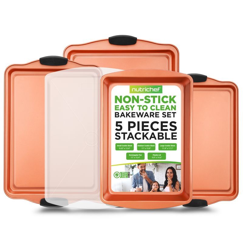 NutriChef 5-Piece Copper Nonstick Carbon Steel Baking Pan Set