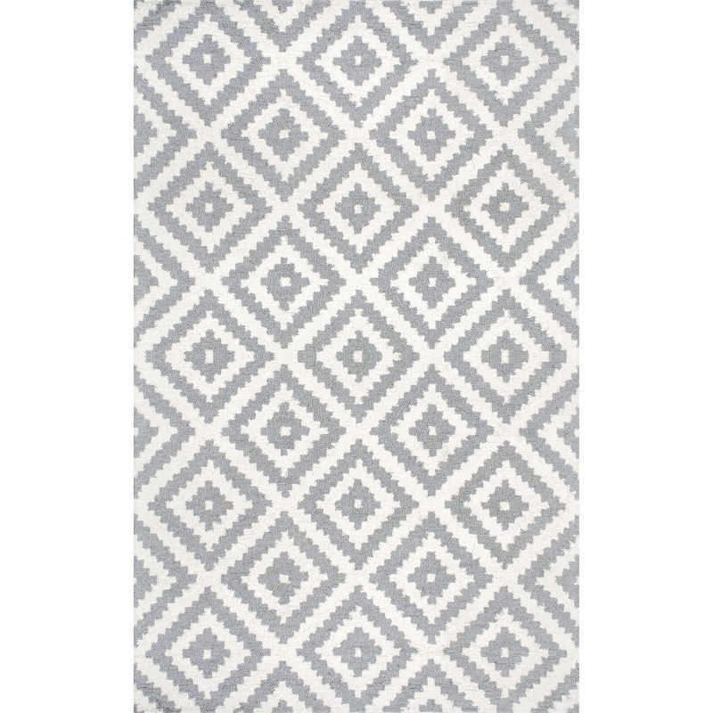 Gray Geometric Hand-Tufted Wool Area Rug, 2' x 3'