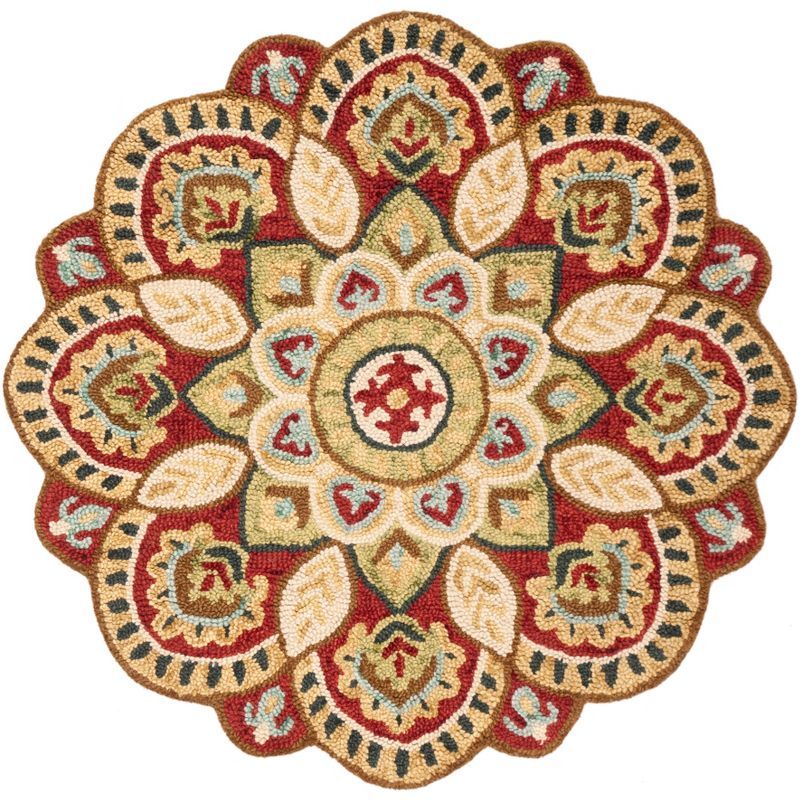 Handmade Red Wool Tufted Round Area Rug, 4' Diameter