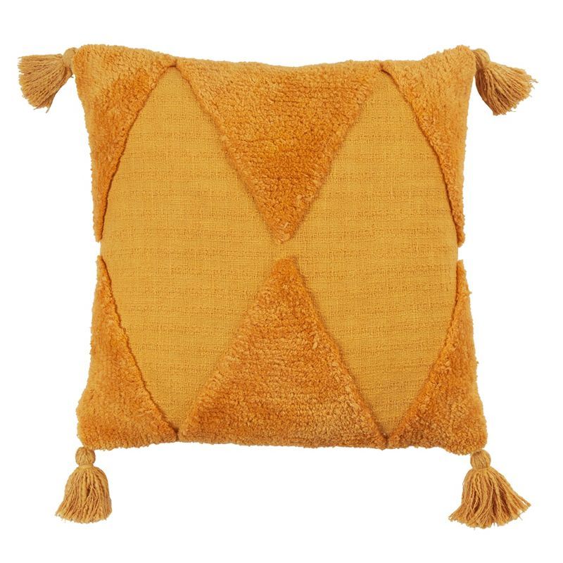 Mustard Tufted Diamond Tassel Cotton Throw Pillow