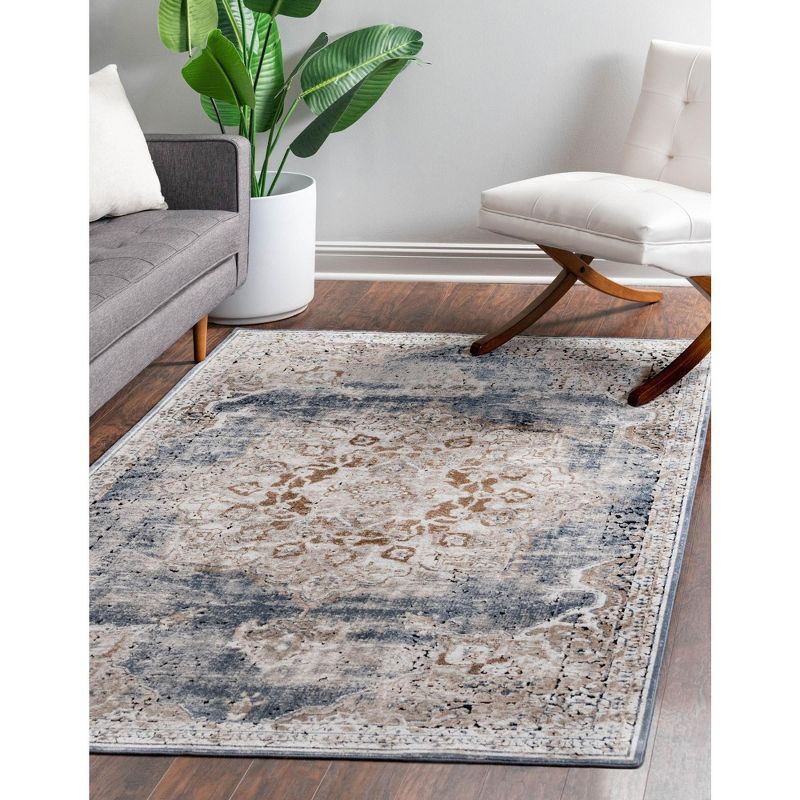 Beige & Light Blue Easy-Care Stain-Resistant Synthetic Area Rug, 6' x 9'
