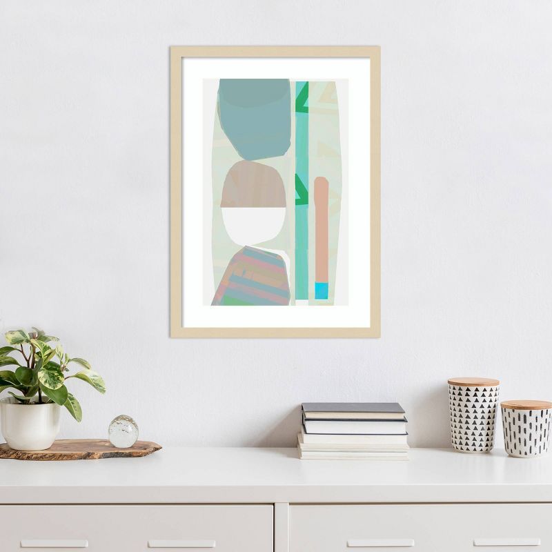 Blue Stones I Natural Wood Framed Abstract Wall Art Print