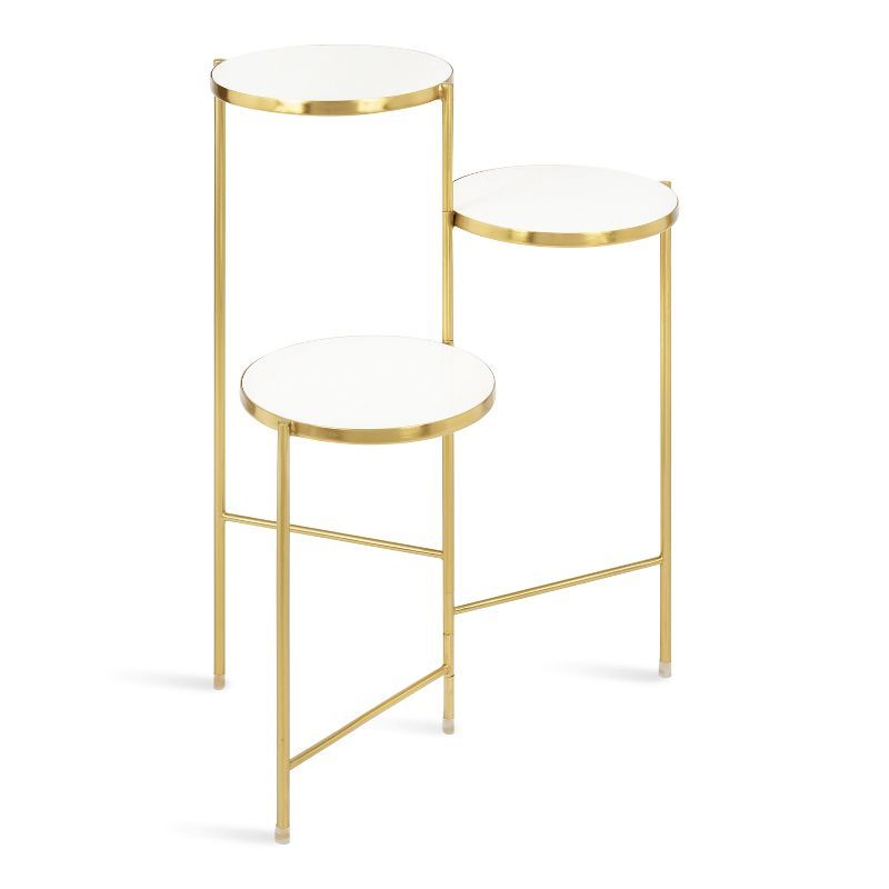 White and Gold Tri-Level Metal Plant Stand