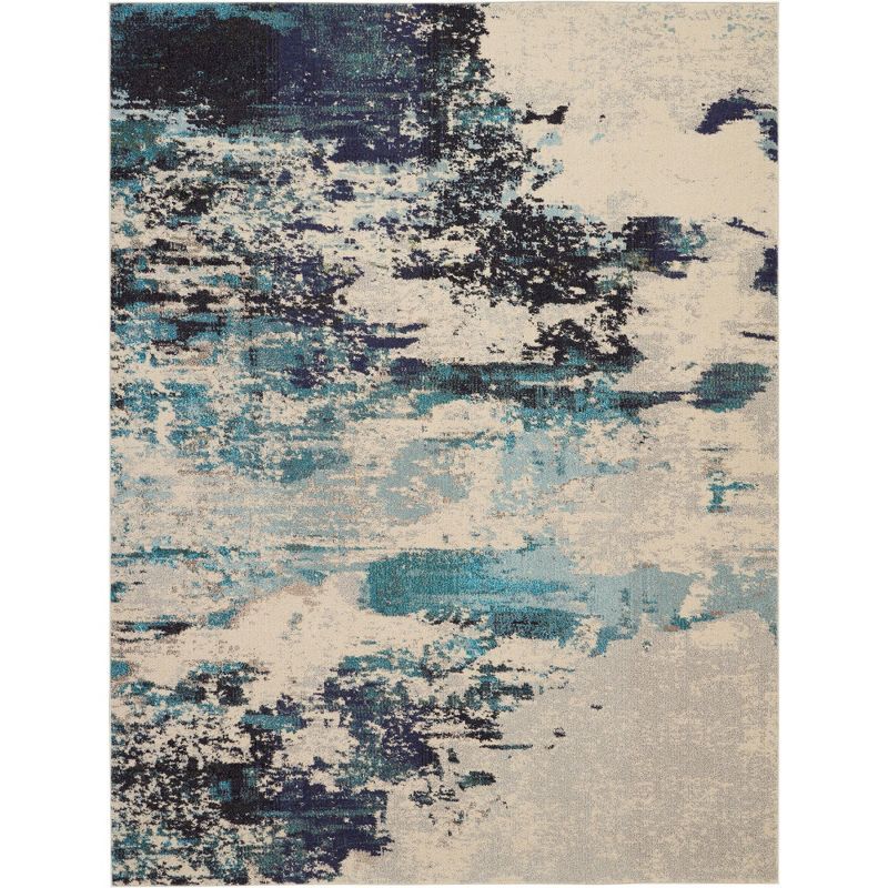 Reversible 5' x 7' Blue Abstract Synthetic Stain-Resistant Rug