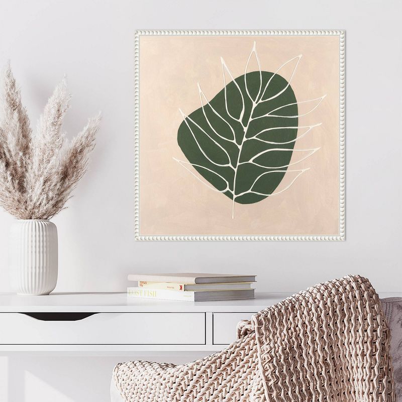 Peace Offering IV Green Leaf Abstract Canvas Wall Art with White Frame