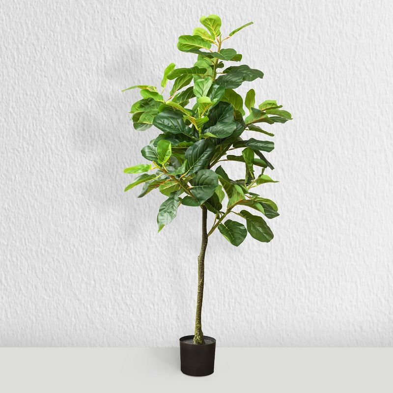 Elegant 59" Faux Fiddle Leaf Fig in Sleek Black Pot