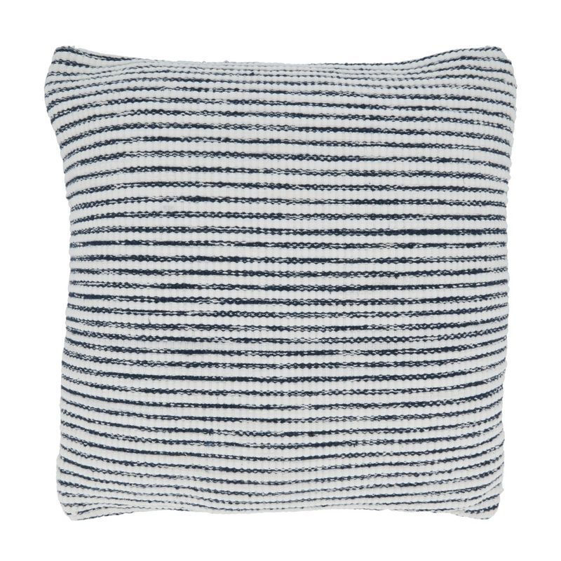 Blue and White Woven Striped Cotton Euro Pillow Cover