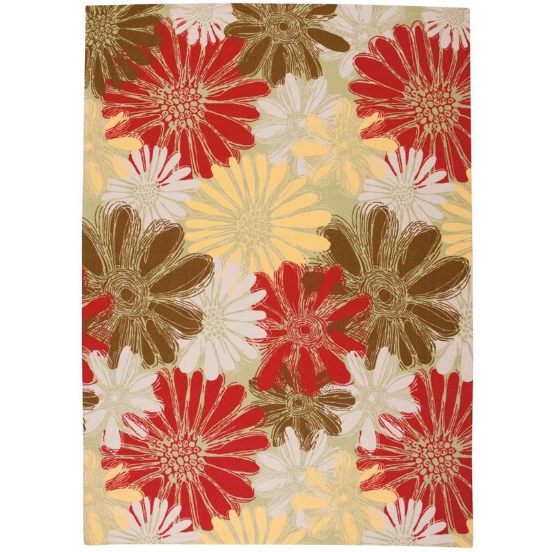 Whimsical Gerbera Daisy Green Floral 7'9" x 10'10" Outdoor Rug