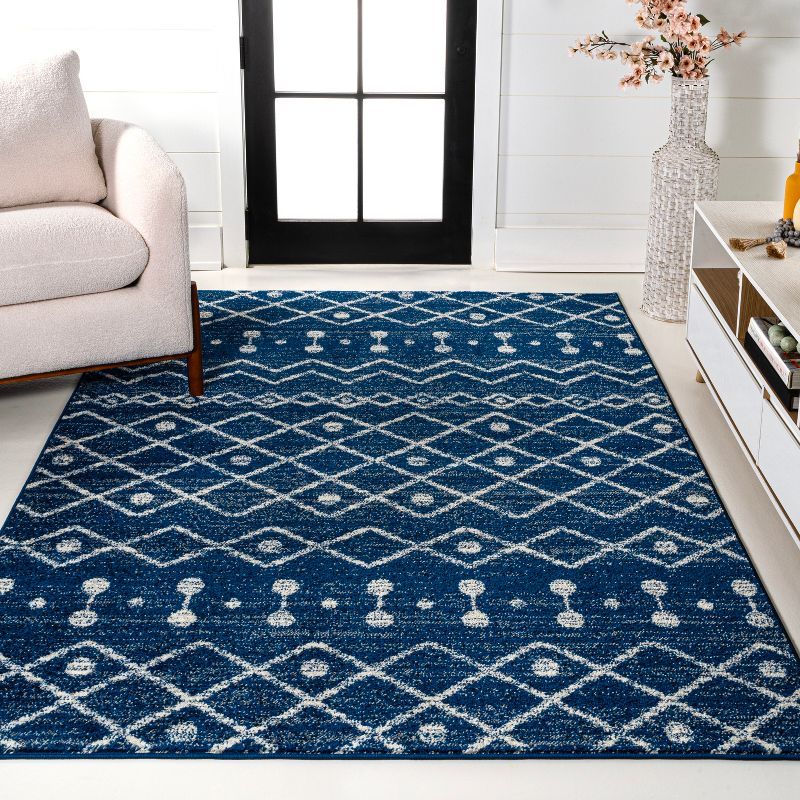 Navy and Cream Synthetic Rectangular 8' x 10' Area Rug