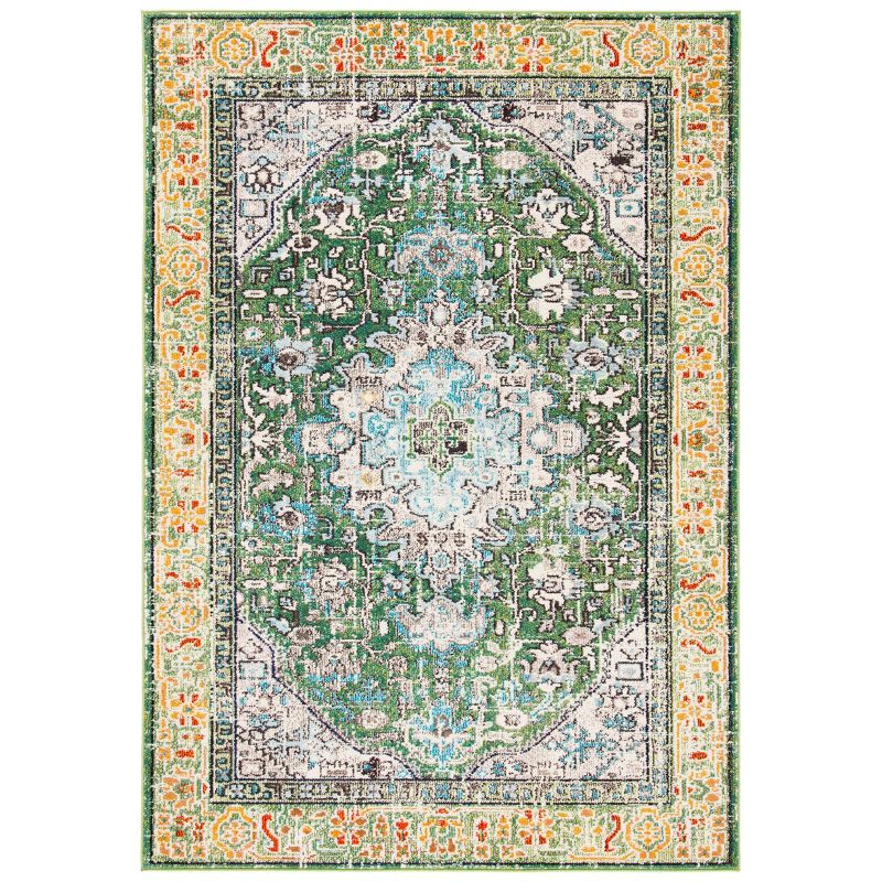 Green and Turquoise 6' x 9' Synthetic Flat Woven Area Rug