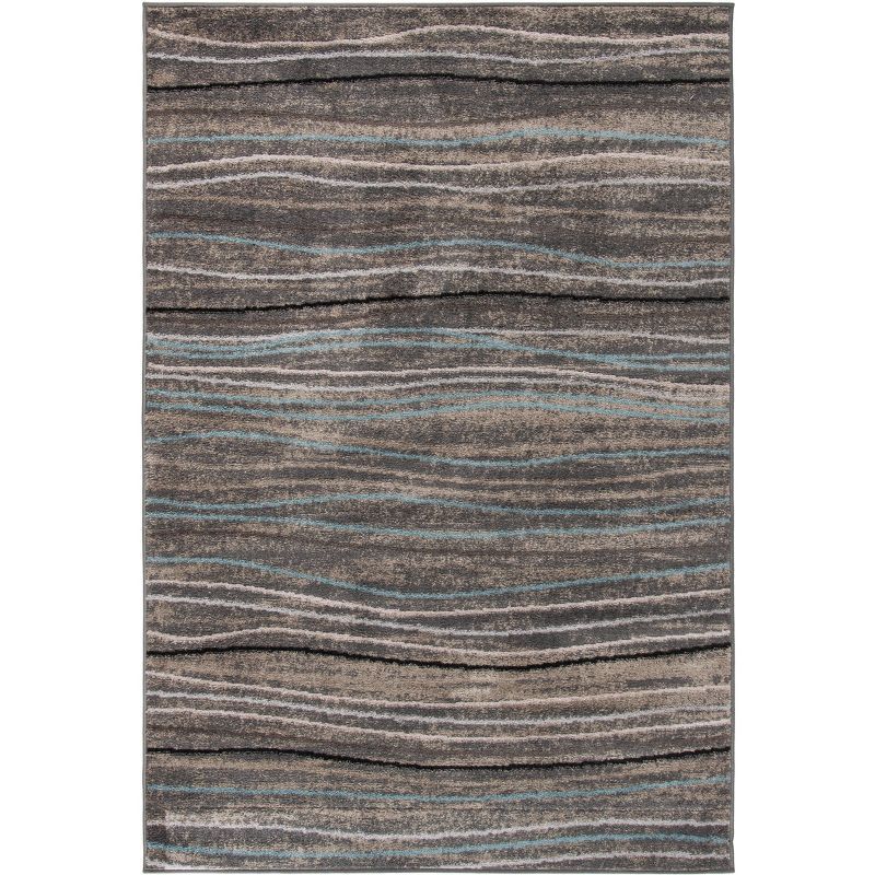 Silver & Beige Synthetic 4' x 6' Easy-Care Rectangular Rug