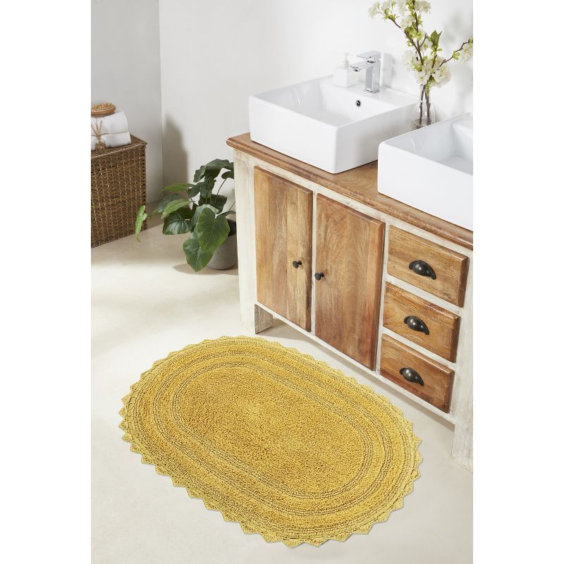 Yellow Oval Cotton Crochet Bath Rug 20" x 32"