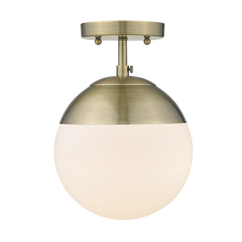 Aged Brass Globe Semi-Flush Mount Light with Glass Shade