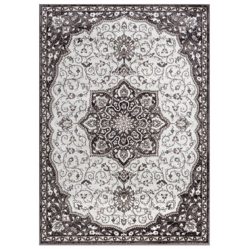 Brown and Ivory Medallion Synthetic 8' x 10' Area Rug