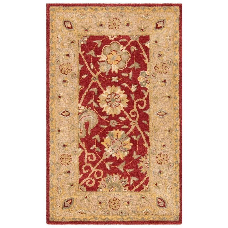 Handmade Rust Wool Traditional Floral Area Rug, 3' x 5'