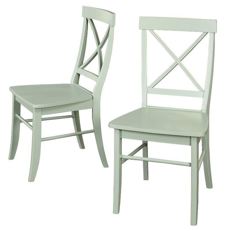 Mint Green Cross Back Upholstered Wood Side Chair Set